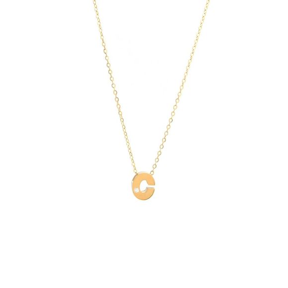 14k Yg Initial C W/ Diamond And Chain (16+2
